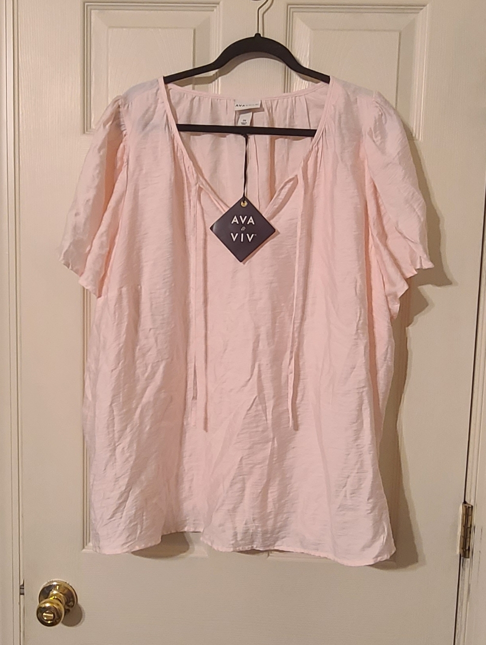 Ava & Viv Light Blush Tie-Front Short Sleeve Top